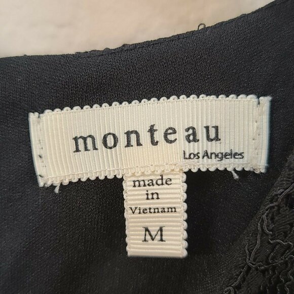 Monteau Womens Blouse Top Medium Black Floral Lace Crochet Short Sleeve Casual - Picture 5 of 12